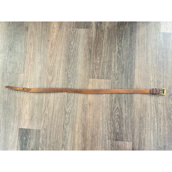 Vintage 1970s Men's Brown Leather Belt Braided Leather Detail Gold toned Buckle - Picture 7 of 11